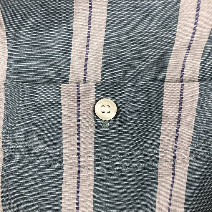 80s-90'S Eddie Bauer Black Tag Short-Sleeve Button-Down Striped Shirt, Men's XL (approx.) Vintage cotton blue type Vintage Second Hand