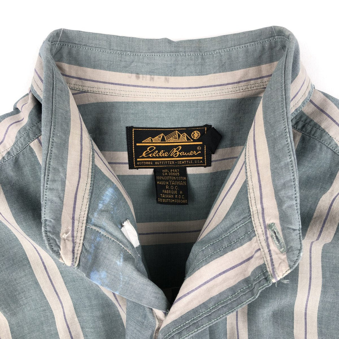 80s-90'S Eddie Bauer Black Tag Short-Sleeve Button-Down Striped Shirt, Men's XL (approx.) Vintage cotton blue type Vintage Second Hand
