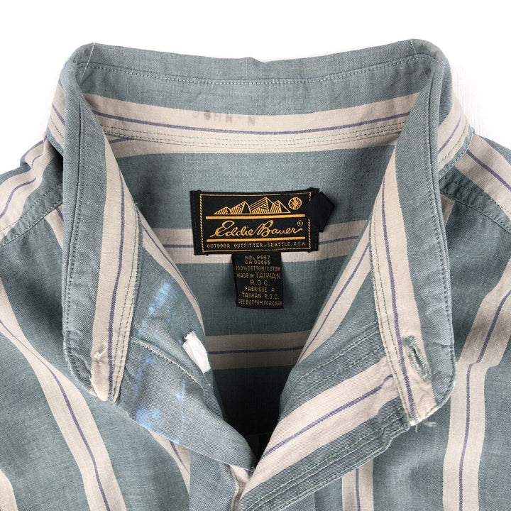80s-90'S Eddie Bauer Black Tag Short-Sleeve Button-Down Striped Shirt, Men's XL (approx.) Vintage cotton blue type Vintage Second Hand