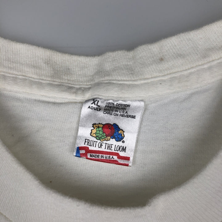 90'S Fruit of the Loom printed T-shirt, made in the USA, men's XL size, vintage cotton white type Vintage Second Hand