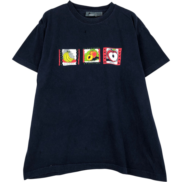 90'S Liz Claiborne Liz Wear Short Sleeve Printed T-Shirt, Made in USA, Men's Size L, Vintage cotton navy blue type Vintage Second Hand