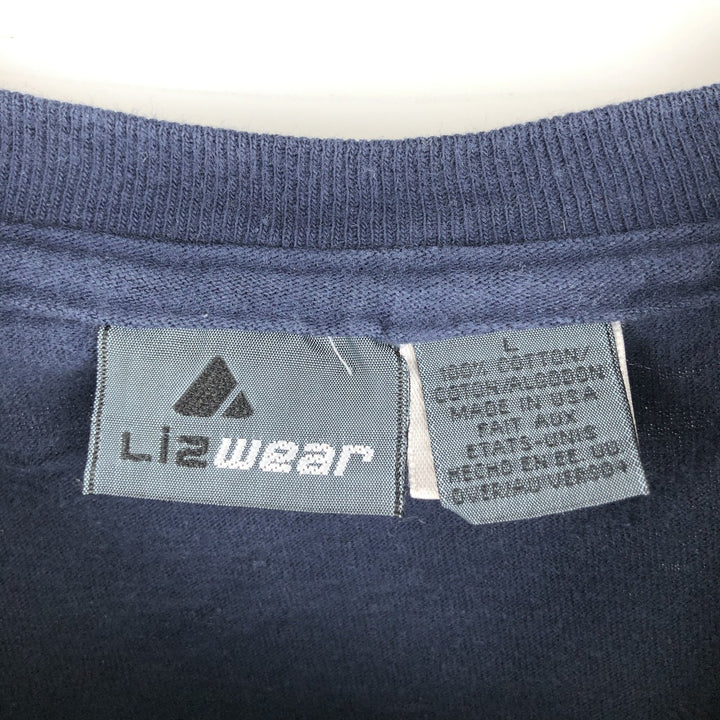 90'S Liz Claiborne Liz Wear Short Sleeve Printed T-Shirt, Made in USA, Men's Size L, Vintage cotton navy blue type Vintage Second Hand