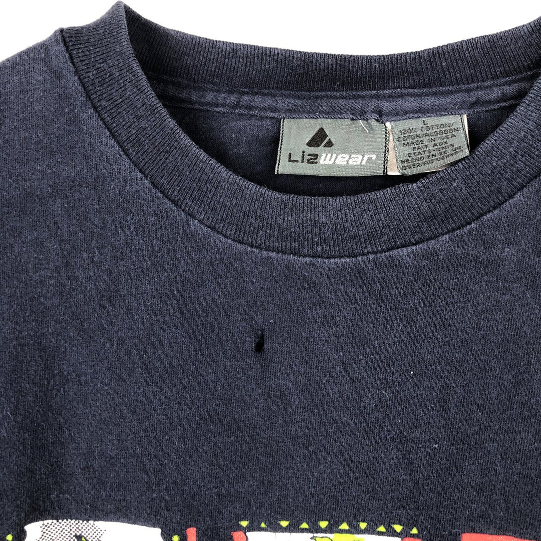 90'S Liz Claiborne Liz Wear Short Sleeve Printed T-Shirt, Made in USA, Men's Size L, Vintage cotton navy blue type Vintage Second Hand