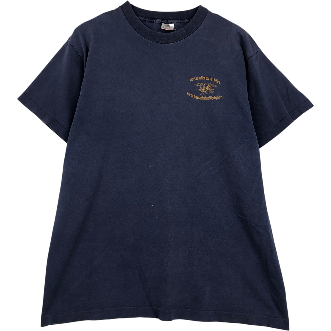 90'S Fruit of the Loom printed T-shirt, made in the USA, men's XL size, vintage cotton navy blue type Vintage Second Hand
