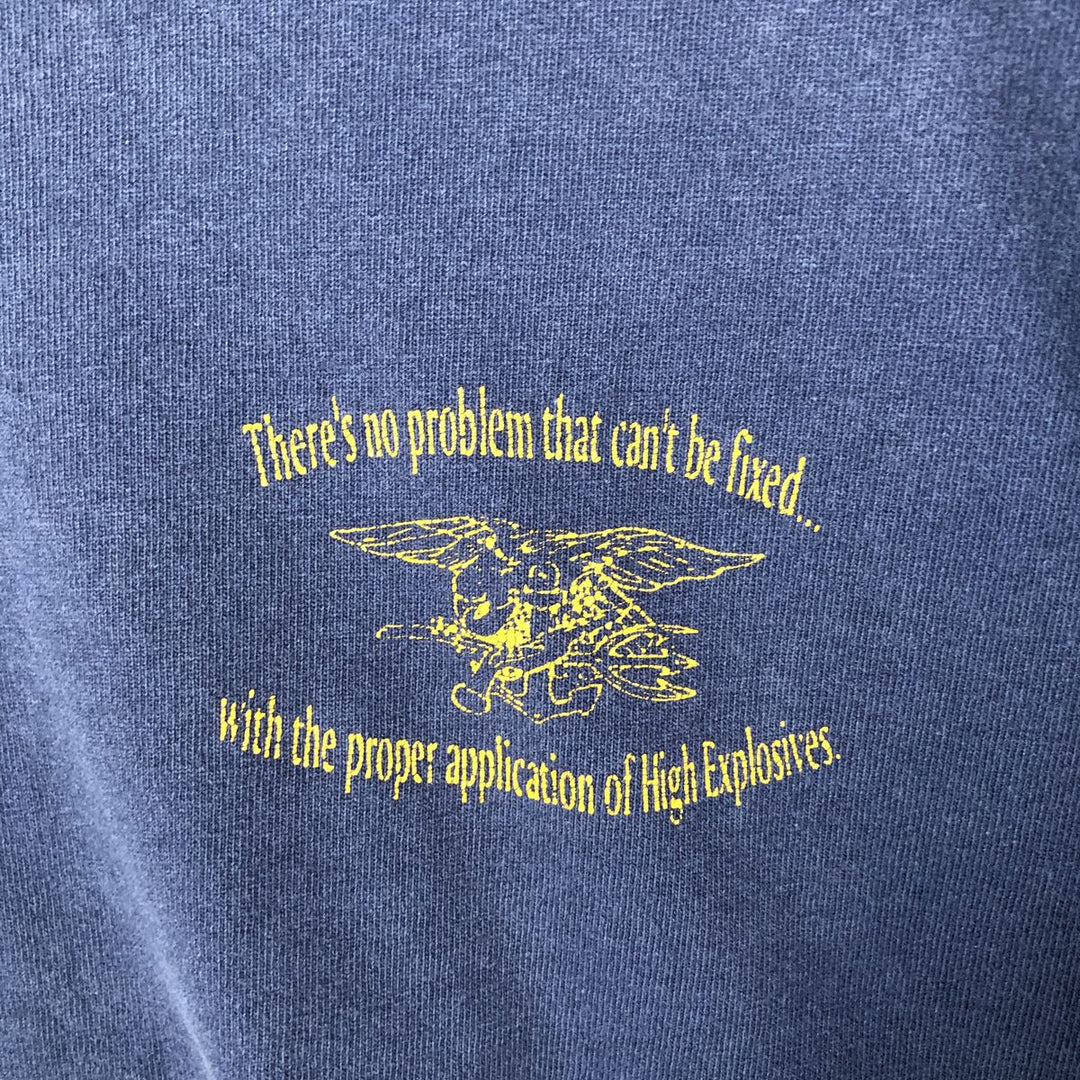 90'S Fruit of the Loom printed T-shirt, made in the USA, men's XL size, vintage cotton navy blue type Vintage Second Hand