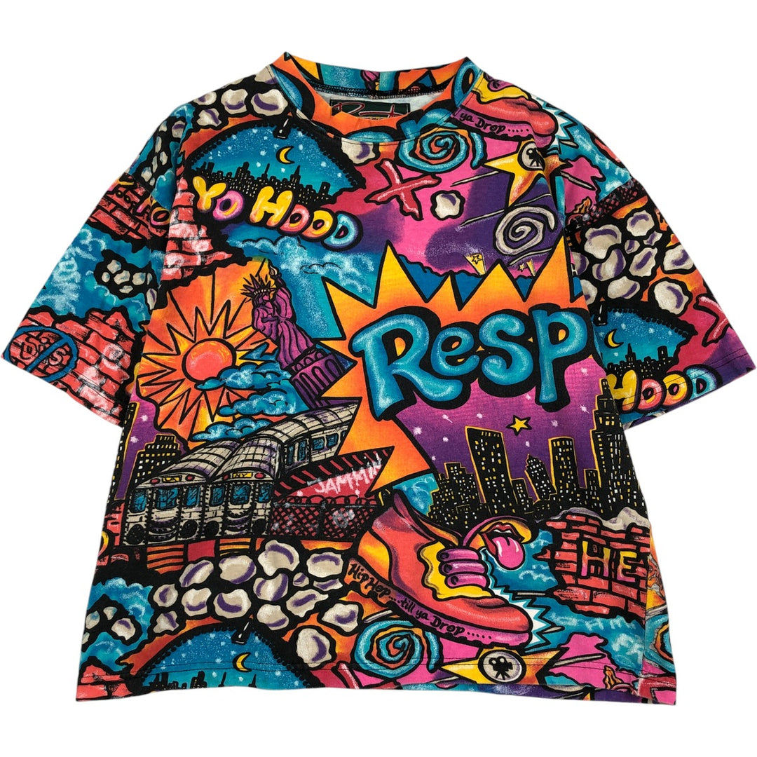 Mammoth All-Over Print T-Shirt, Made in USA, Men's Size L cotton pink type Vintage Second Hand