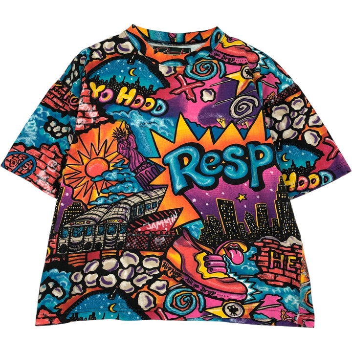 Mammoth All-Over Print T-Shirt, Made in USA, Men's Size L cotton pink type Vintage Second Hand