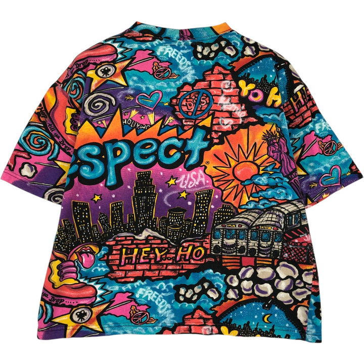 Mammoth All-Over Print T-Shirt, Made in USA, Men's Size L cotton pink type Vintage Second Hand