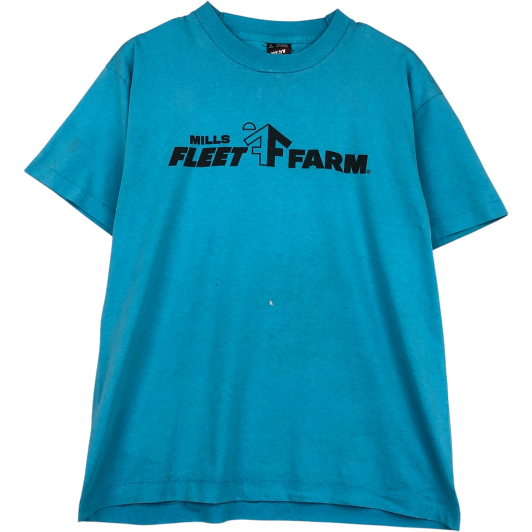 Vintage 90'S Fruit of the Loom Fleet Farm advertising T-shirt, Made in USA, Men's Size Large cotton Blue type light blue Vintage Second Hand