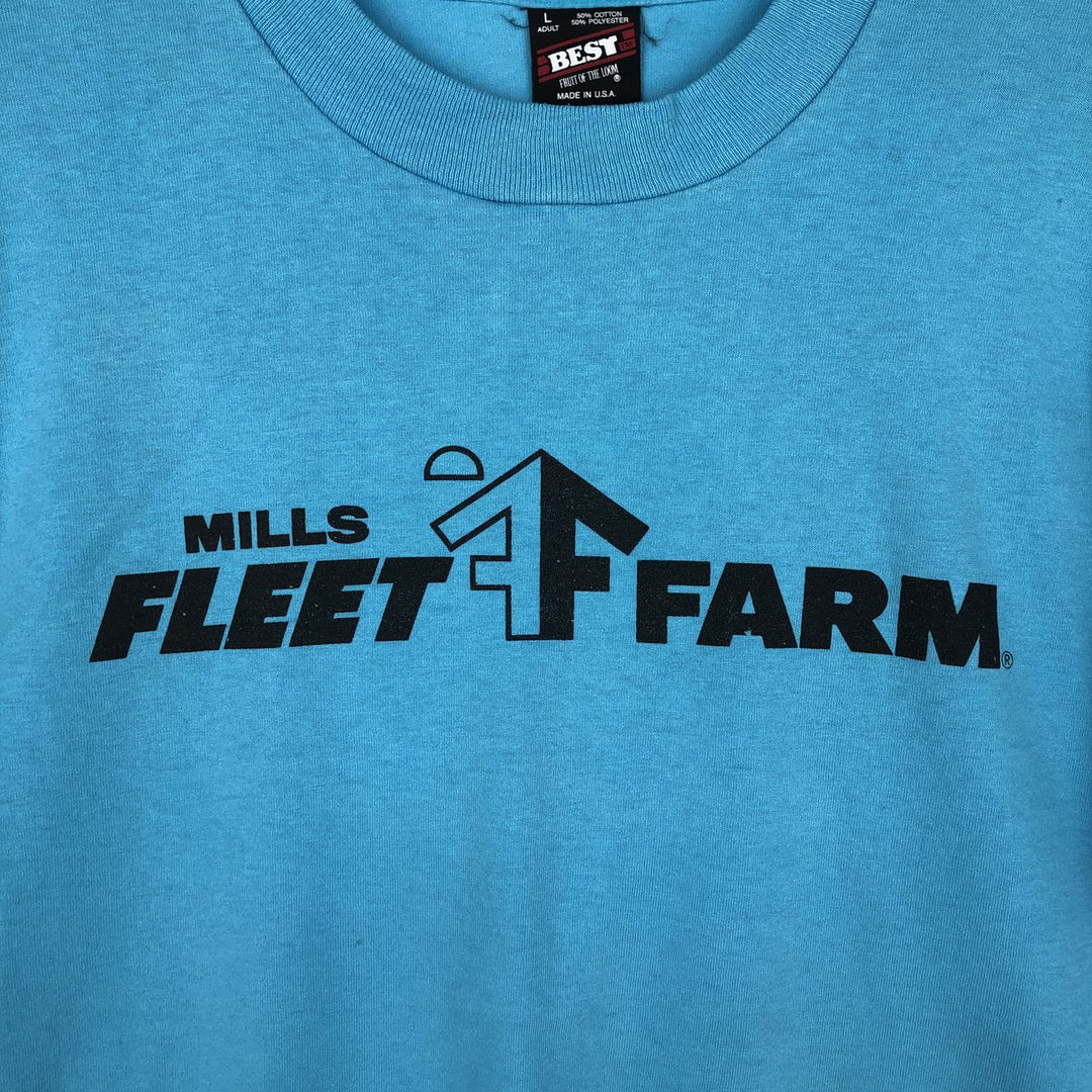 Vintage 90'S Fruit of the Loom Fleet Farm advertising T-shirt, Made in USA, Men's Size Large cotton Blue type light blue Vintage Second Hand