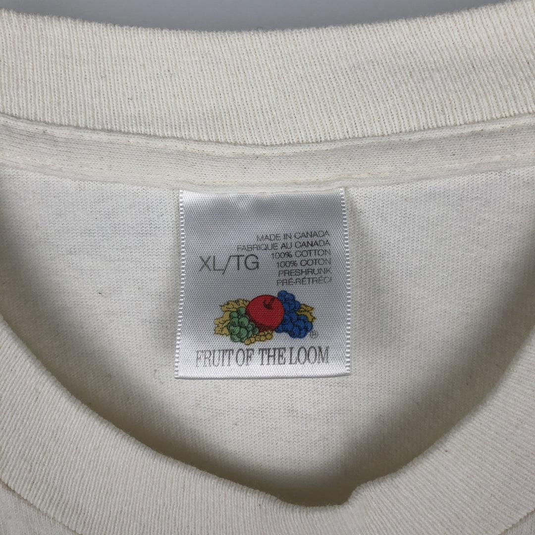 Fruit of the Loom Print T-Shirt, Made in Canada, Men's XL cotton white type Vintage Second Hand
