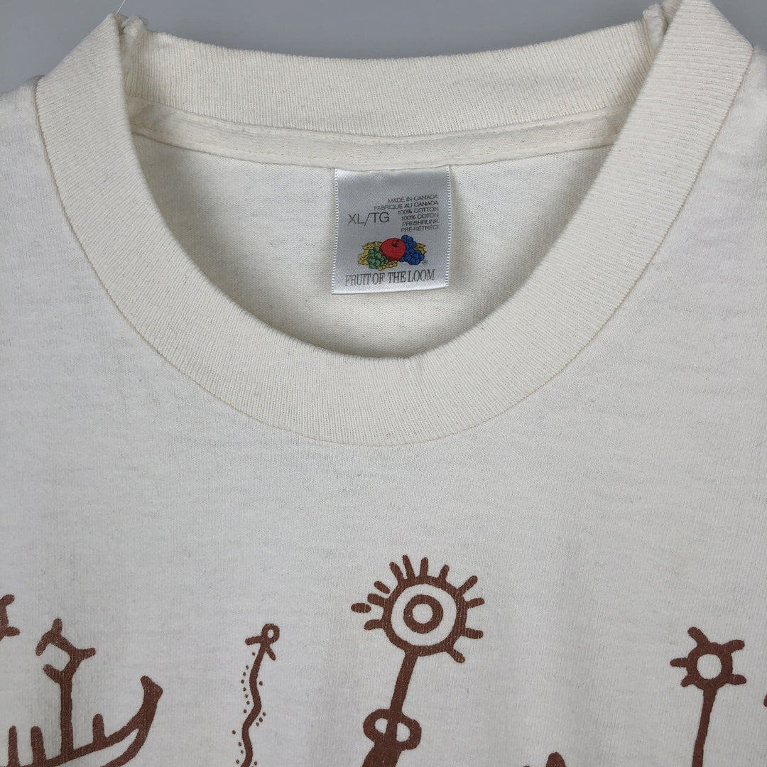Fruit of the Loom Print T-Shirt, Made in Canada, Men's XL cotton white type Vintage Second Hand