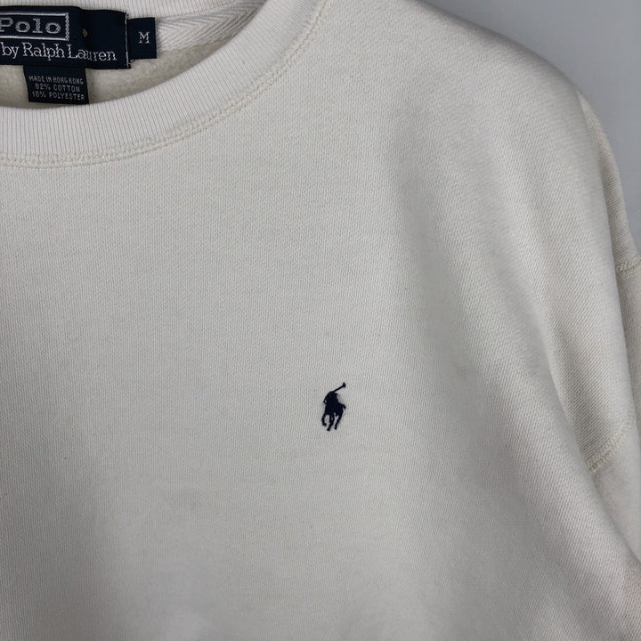 Ralph Lauren POLO by Ralph Lauren One Point Logo Sweatshirt Trainer Men's M size cotton white type Vintage Second Hand