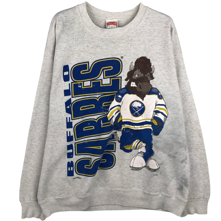 90'S Nutmeg NHL Buffalo Sabres College Character Sweatshirt, Made in USA, Men's Size L unclear gray type Vintage Second Hand