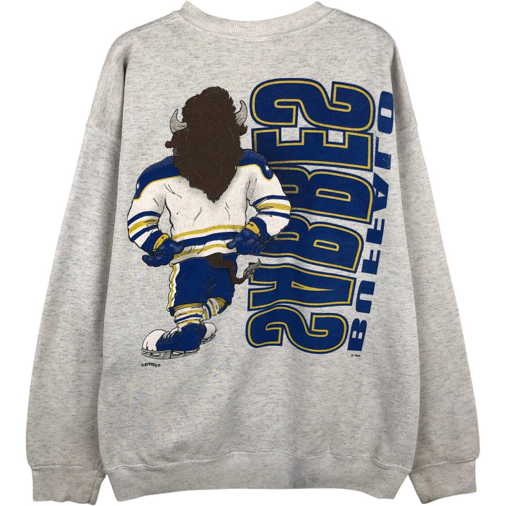 90'S Nutmeg NHL Buffalo Sabres College Character Sweatshirt, Made in USA, Men's Size L unclear gray type Vintage Second Hand