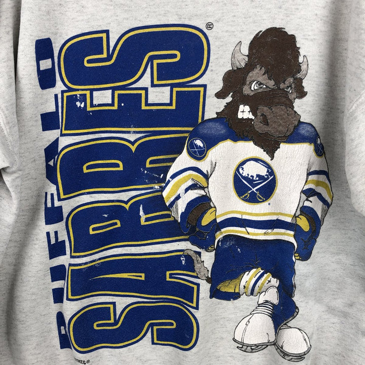 90'S Nutmeg NHL Buffalo Sabres College Character Sweatshirt, Made in USA, Men's Size L unclear gray type Vintage Second Hand