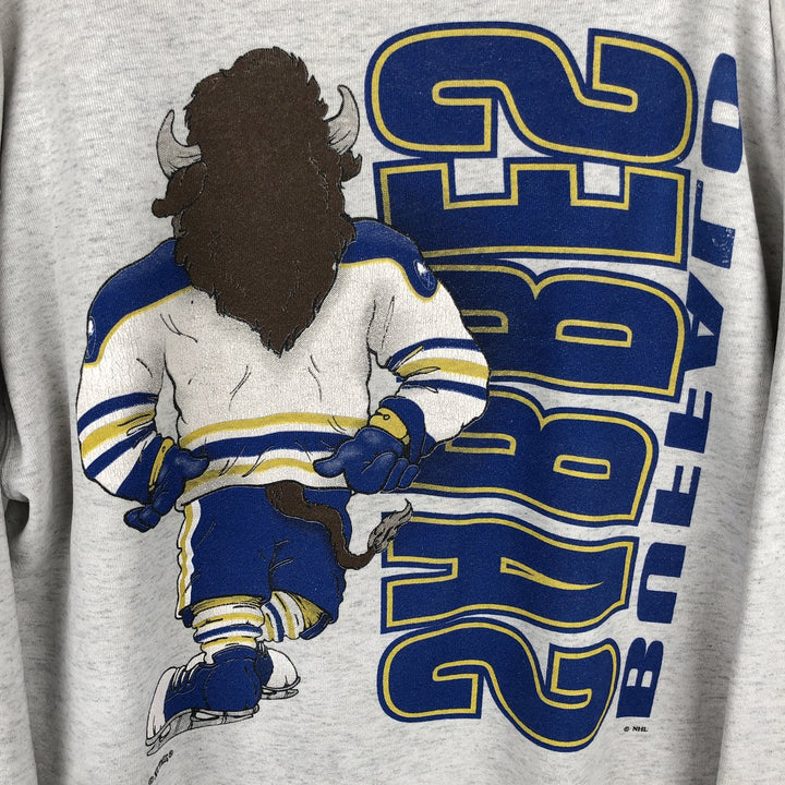 90'S Nutmeg NHL Buffalo Sabres College Character Sweatshirt, Made in USA, Men's Size L unclear gray type Vintage Second Hand