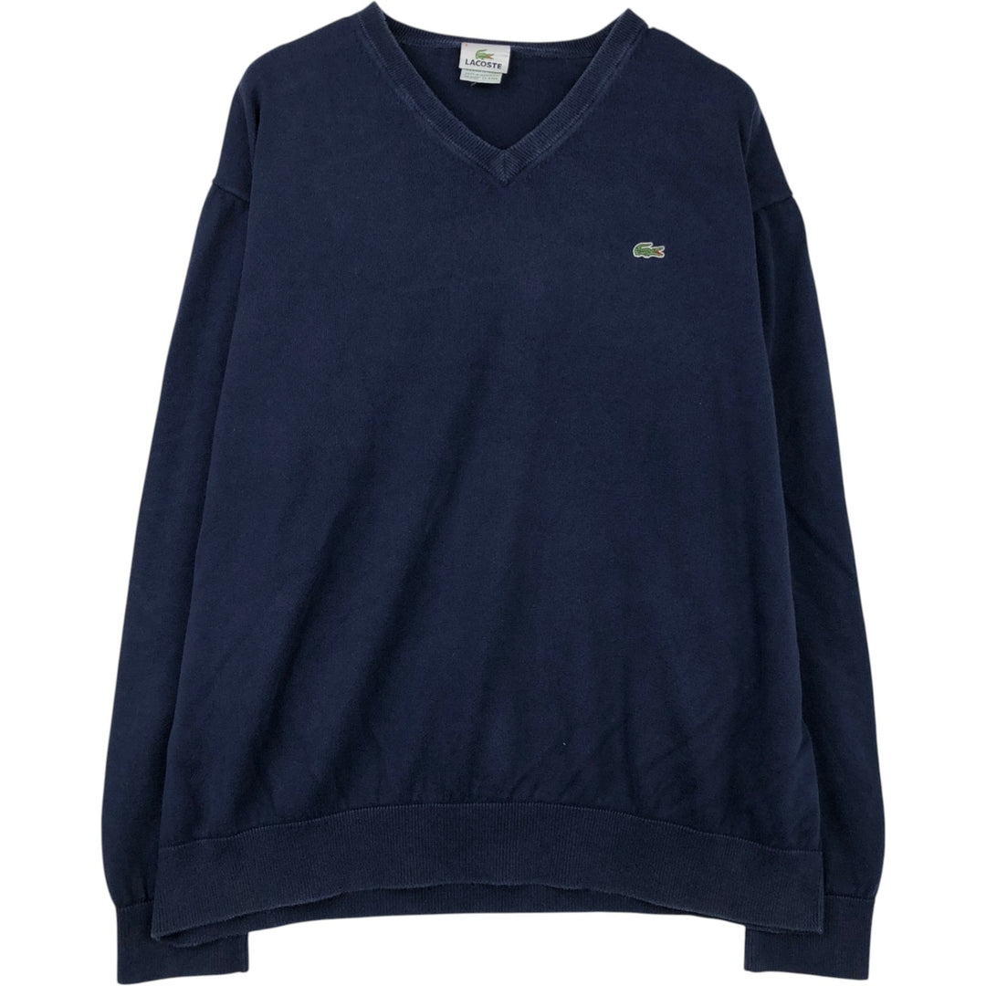 Oversized Lacoste V-neck cotton knit sweater, size 9, men's XXXL cotton navy blue type Vintage Second Hand