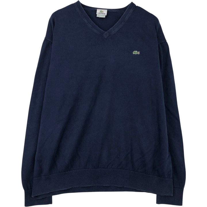 Oversized Lacoste V-neck cotton knit sweater, size 9, men's XXXL cotton navy blue type Vintage Second Hand
