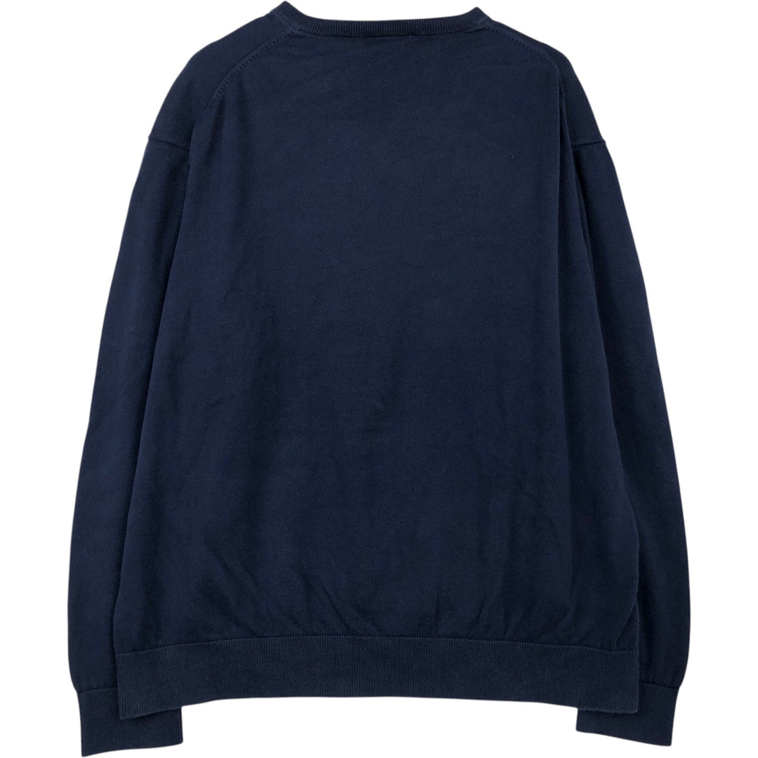 Oversized Lacoste V-neck cotton knit sweater, size 9, men's XXXL cotton navy blue type Vintage Second Hand