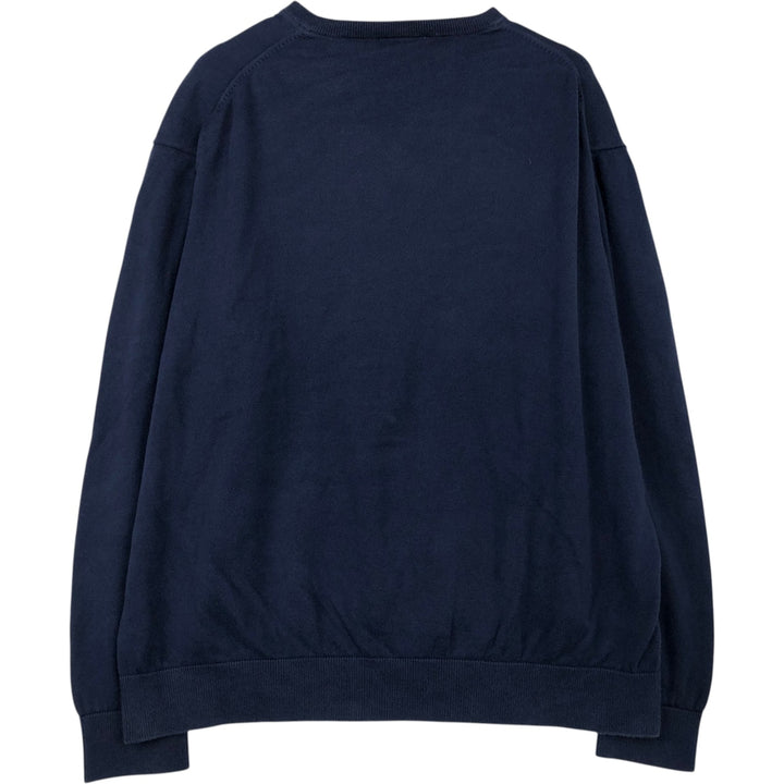 Oversized Lacoste V-neck cotton knit sweater, size 9, men's XXXL cotton navy blue type Vintage Second Hand