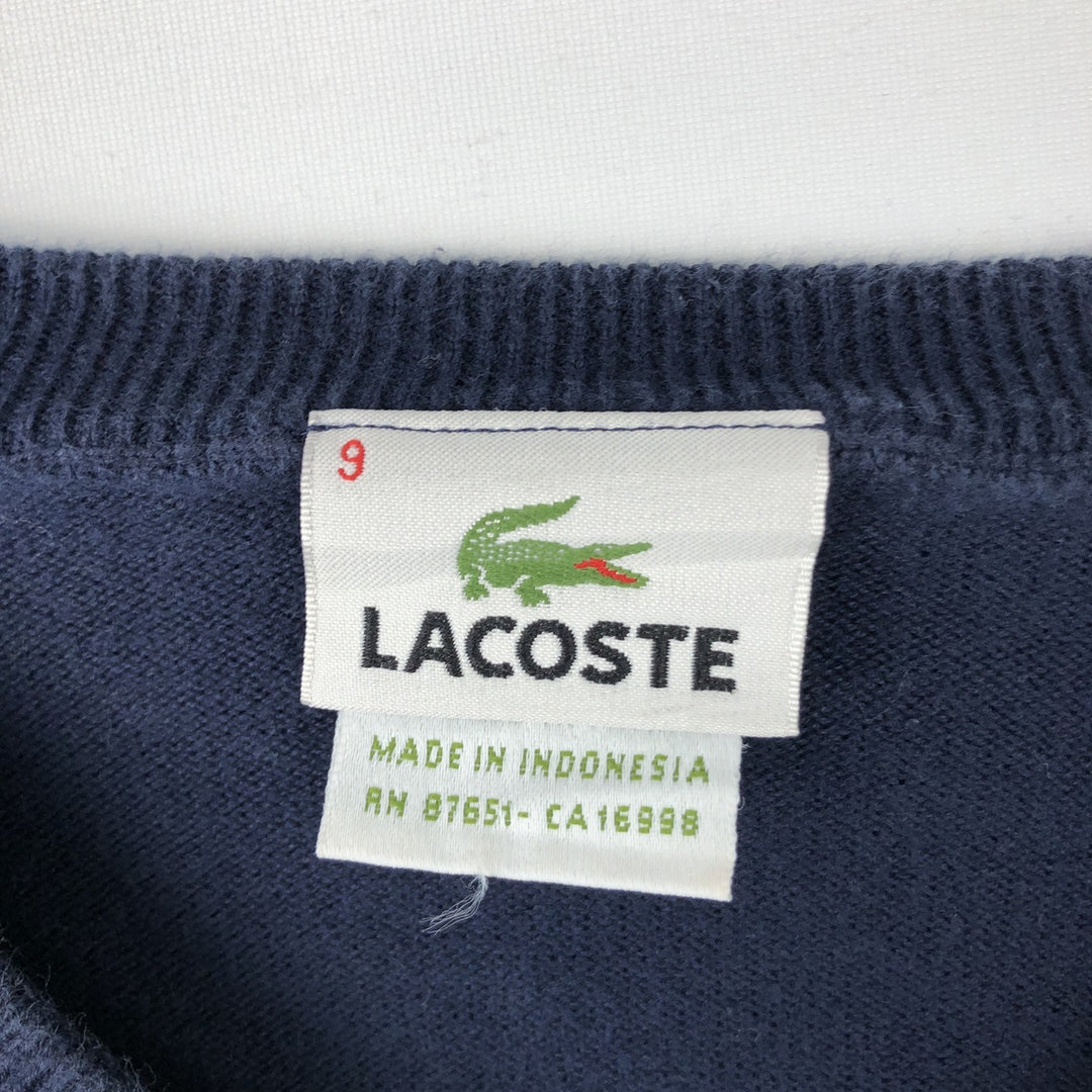 Oversized Lacoste V-neck cotton knit sweater, size 9, men's XXXL cotton navy blue type Vintage Second Hand