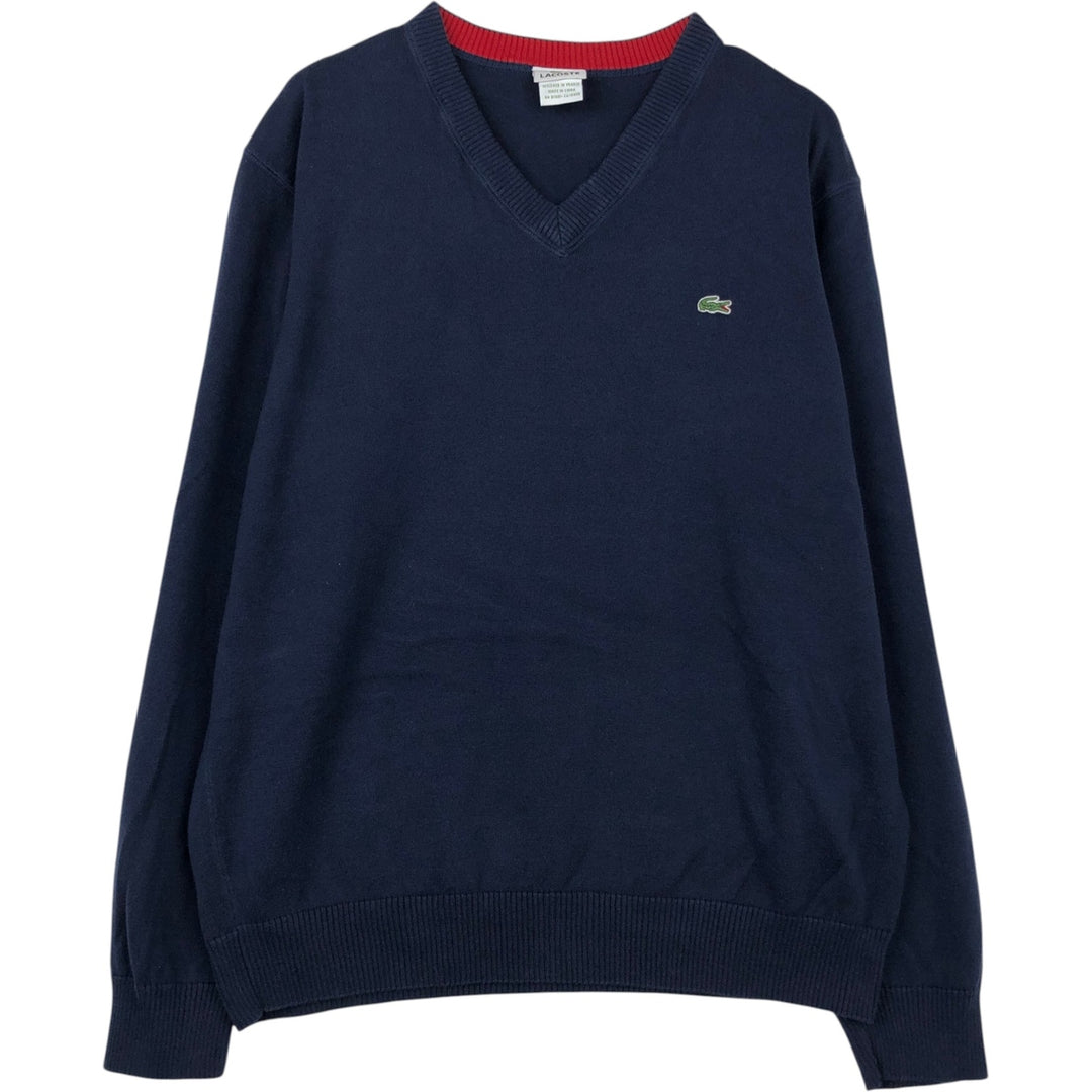 Lacoste V-neck cotton knit sweater, size 6, men's XL cotton navy blue type Vintage Second Hand