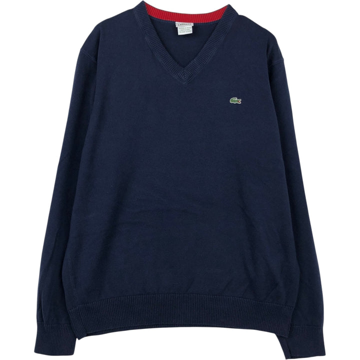 Lacoste V-neck cotton knit sweater, size 6, men's XL cotton navy blue type Vintage Second Hand