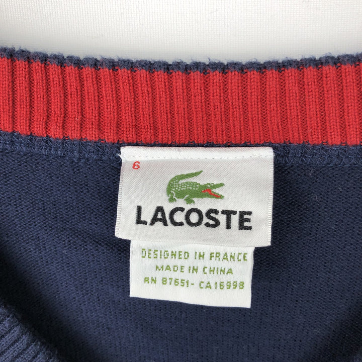Lacoste V-neck cotton knit sweater, size 6, men's XL cotton navy blue type Vintage Second Hand