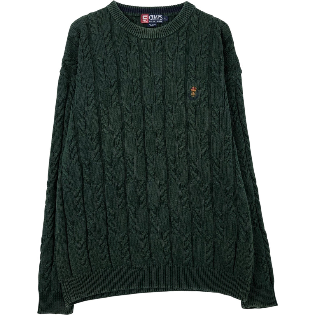 Ralph Lauren Chaps cable knit cotton sweater, men's size XL cotton green type Vintage Second Hand