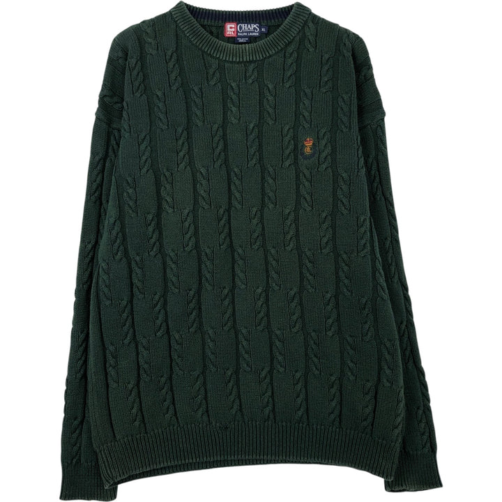 Ralph Lauren Chaps cable knit cotton sweater, men's size XL cotton green type Vintage Second Hand
