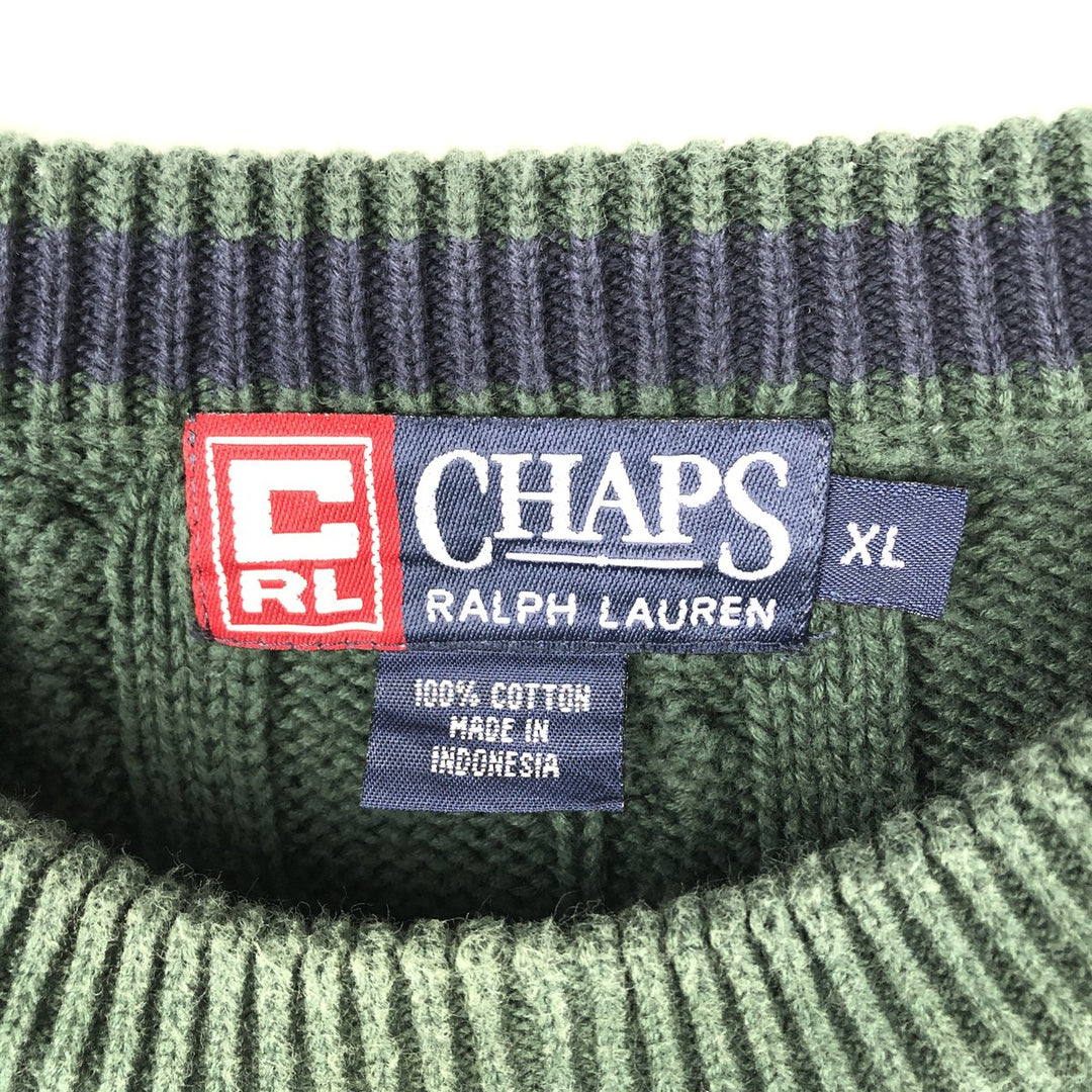 Ralph Lauren Chaps cable knit cotton sweater, men's size XL cotton green type Vintage Second Hand