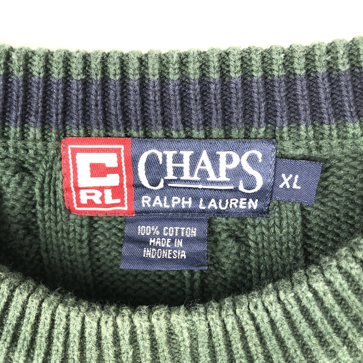 Ralph Lauren Chaps cable knit cotton sweater, men's size XL cotton green type Vintage Second Hand