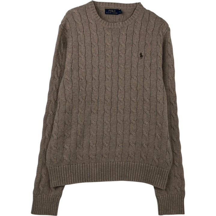 Ralph Lauren POLO RALPH LAUREN Cable knit cotton sweater Men's M size cotton beige type brown Vintage Second Hand