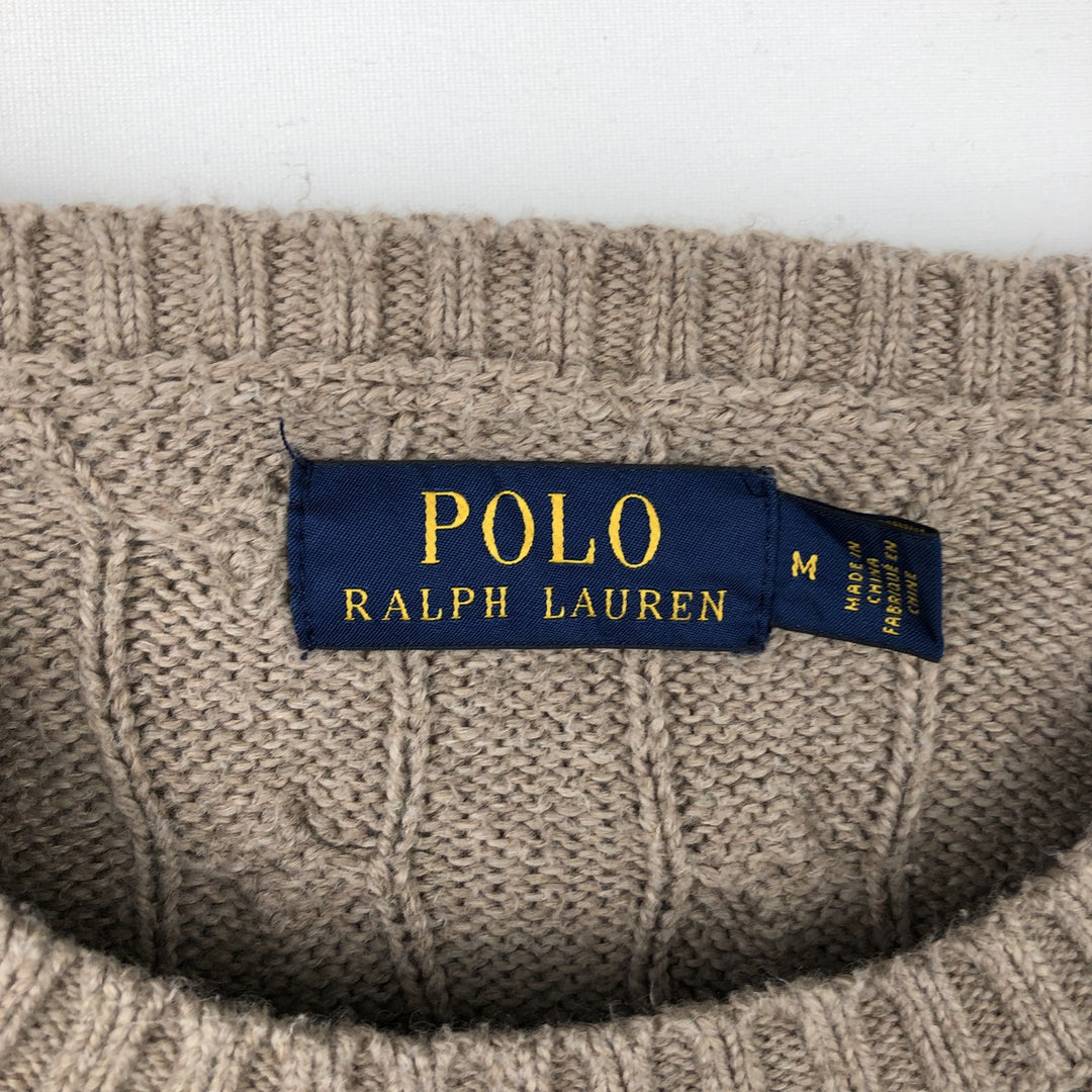 Ralph Lauren POLO RALPH LAUREN Cable knit cotton sweater Men's M size cotton beige type brown Vintage Second Hand