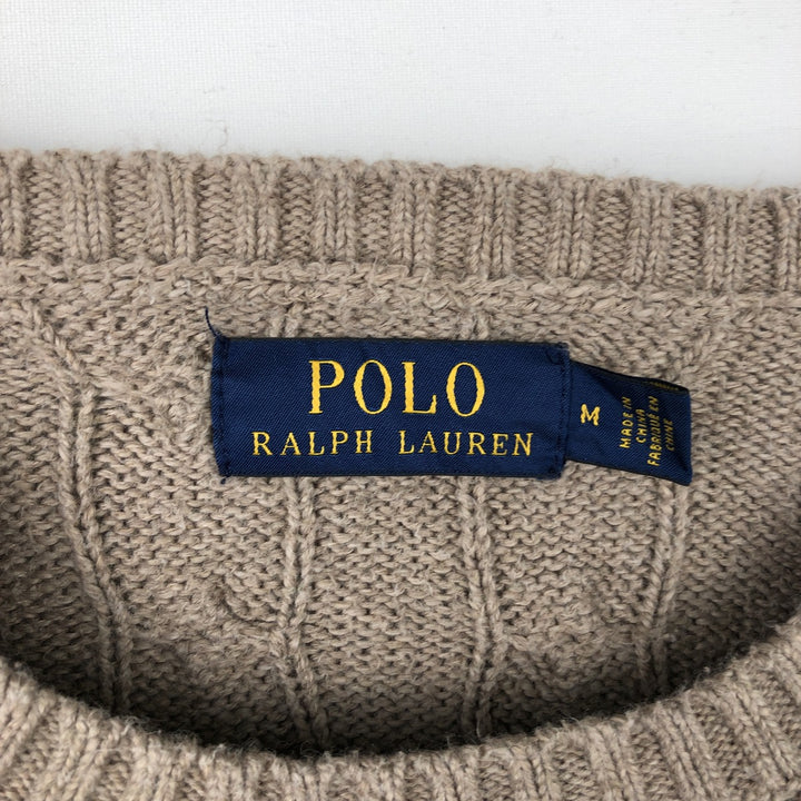 Ralph Lauren POLO RALPH LAUREN Cable knit cotton sweater Men's M size cotton beige type brown Vintage Second Hand