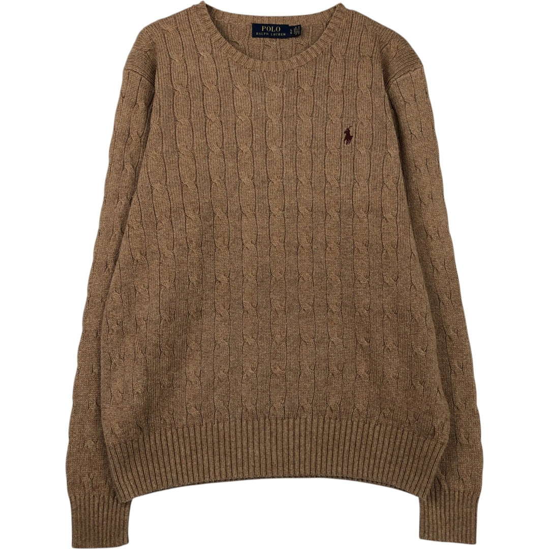 Ralph Lauren POLO RALPH LAUREN cable knit silk knit sweater, men's size L silk walnut Vintage Second Hand
