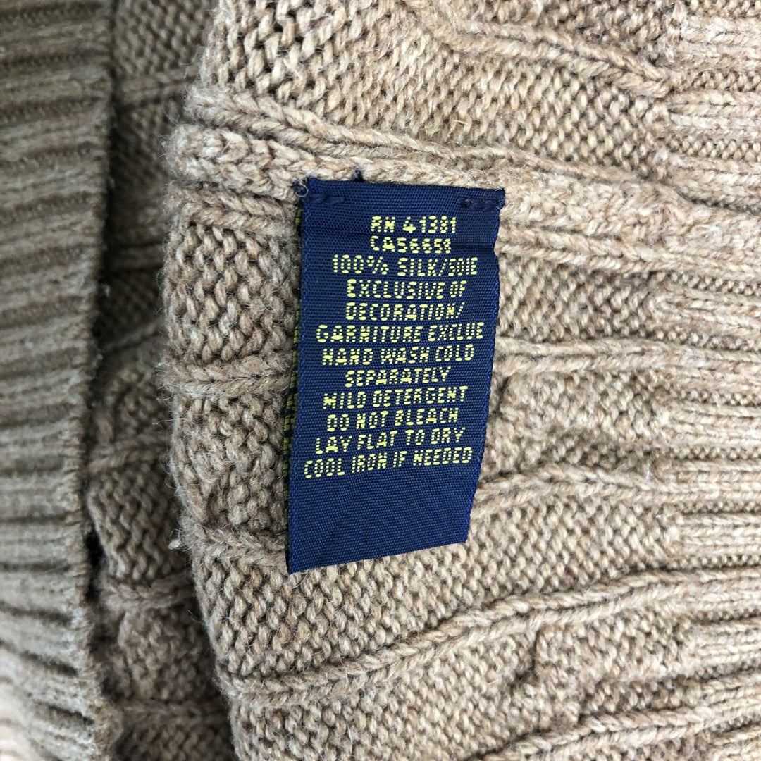 Ralph Lauren POLO RALPH LAUREN cable knit silk knit sweater, men's size L silk walnut Vintage Second Hand