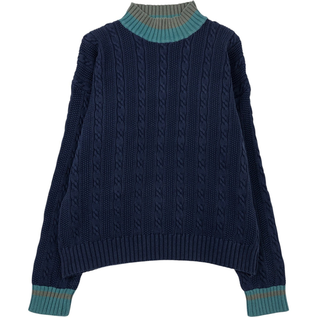 Vintage 90'S Eddie Bauer cable knit high-neck cotton sweater with black tag, made in England, men's size XL cotton navy blue type Vintage Second Hand