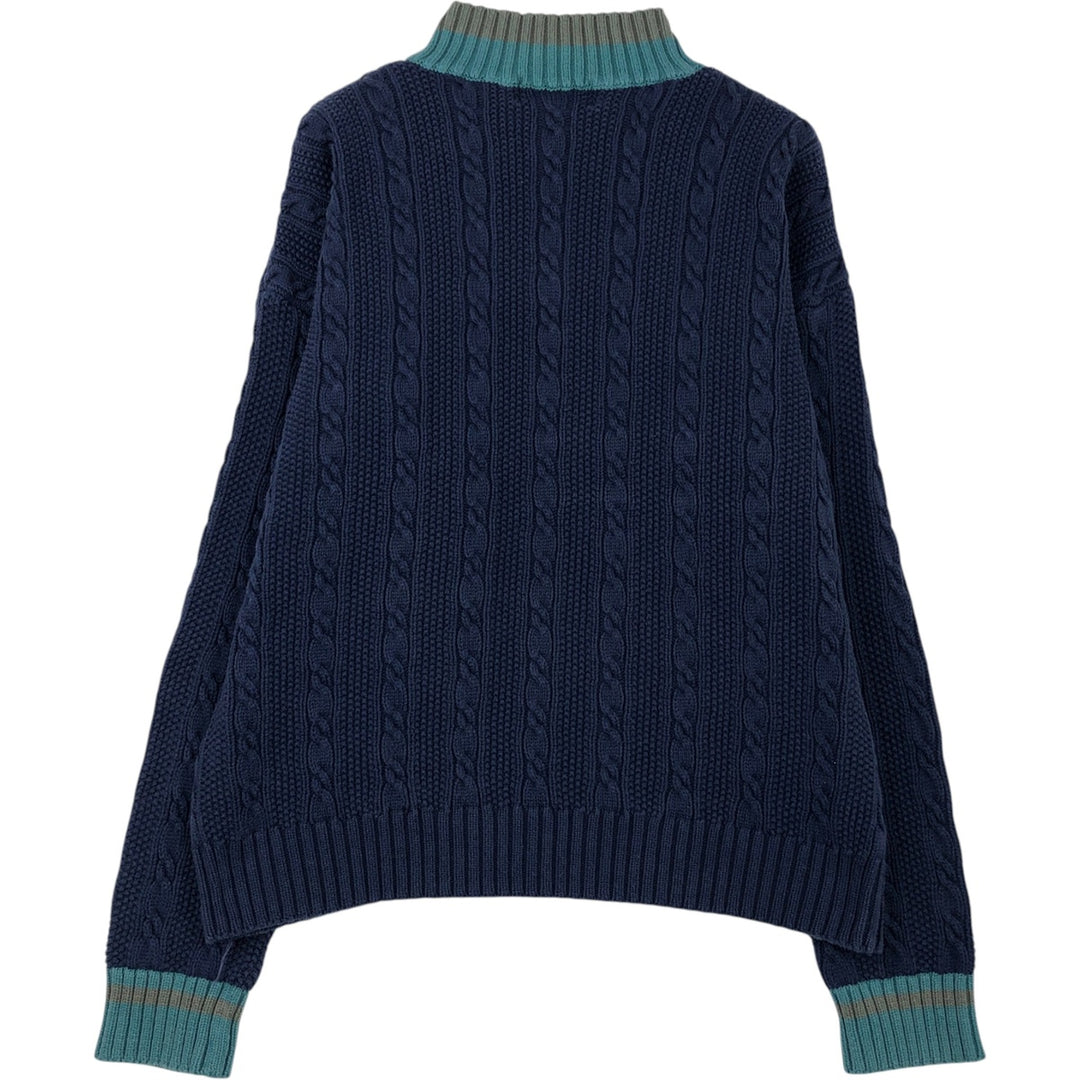 Vintage 90'S Eddie Bauer cable knit high-neck cotton sweater with black tag, made in England, men's size XL cotton navy blue type Vintage Second Hand