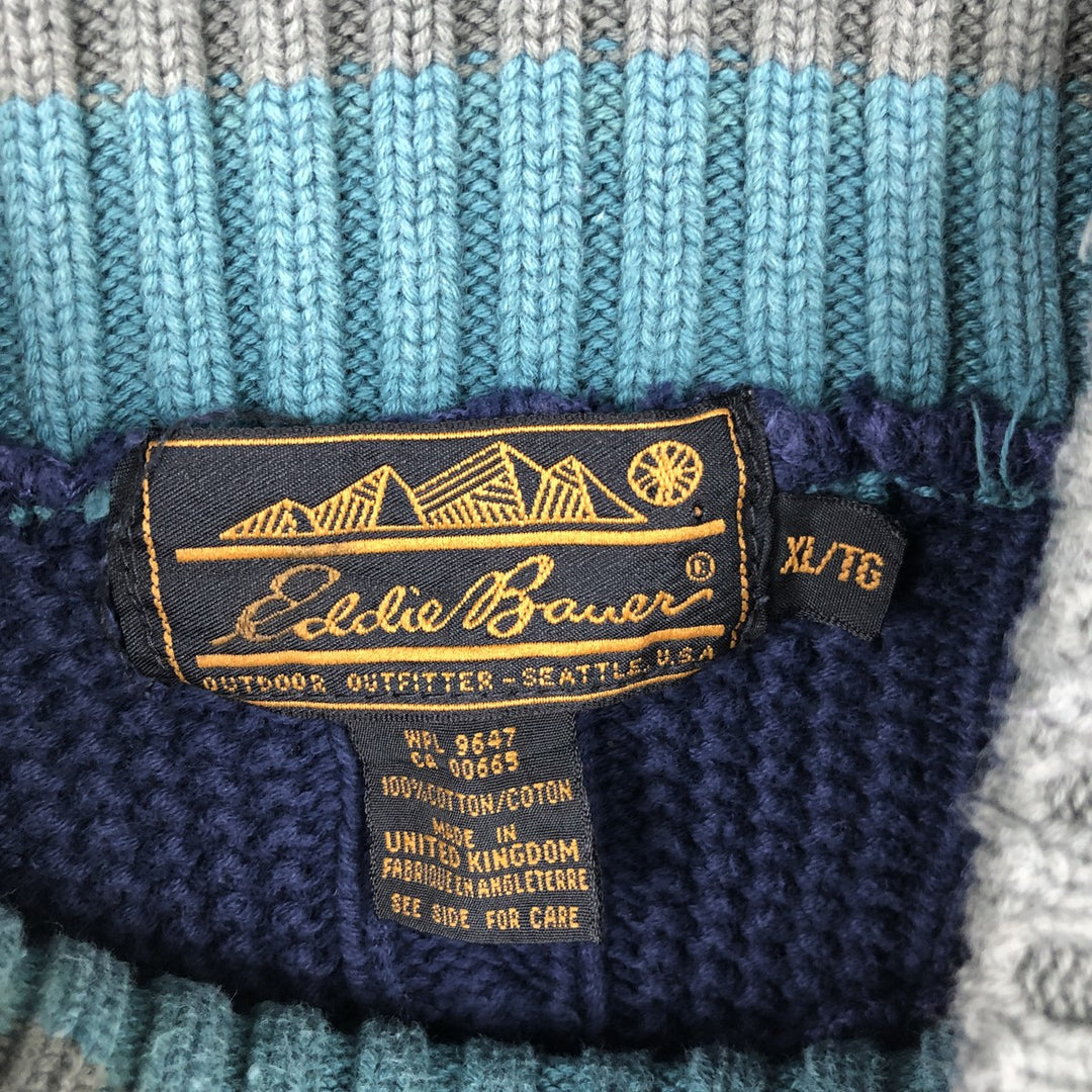 Vintage 90'S Eddie Bauer cable knit high-neck cotton sweater with black tag, made in England, men's size XL cotton navy blue type Vintage Second Hand