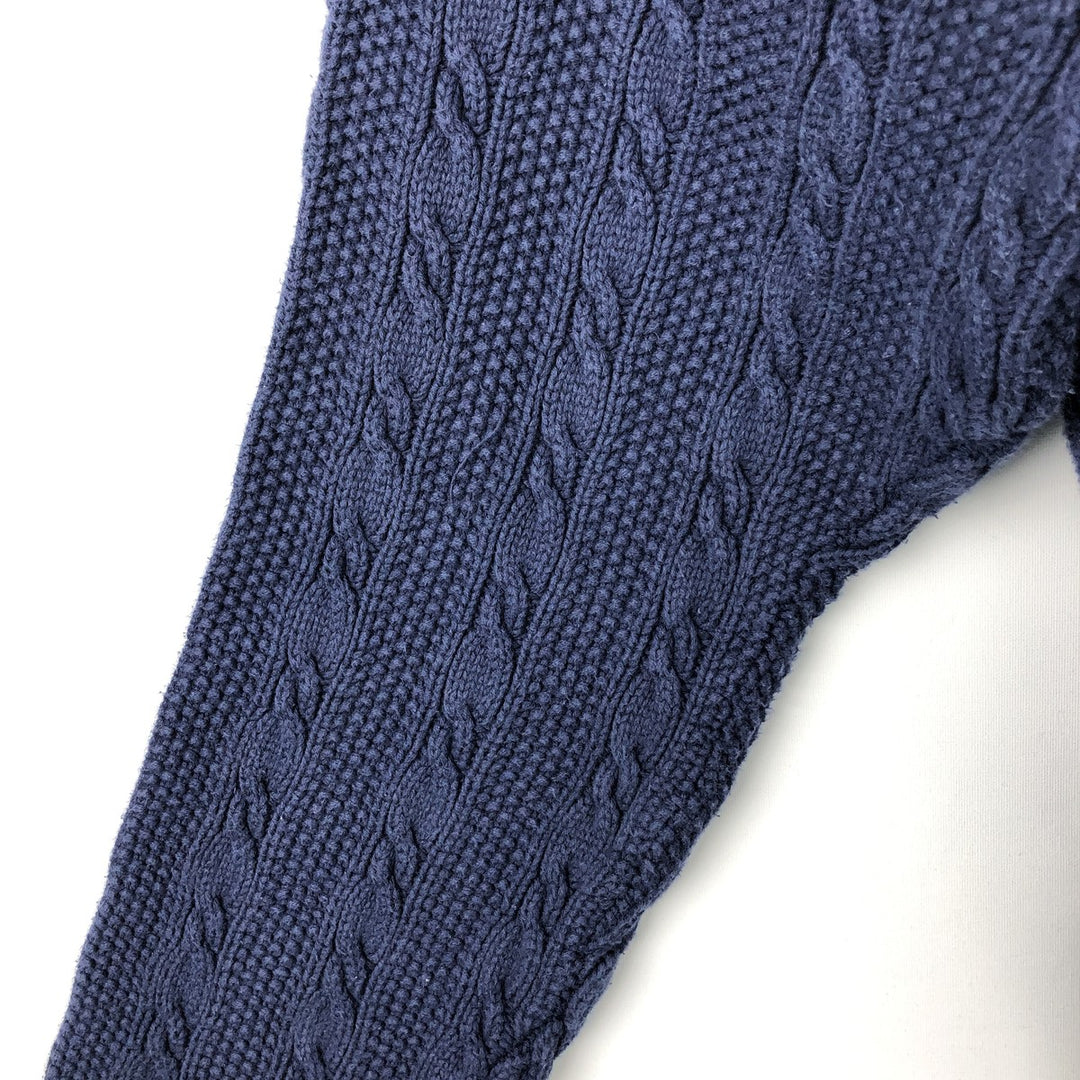Vintage 90'S Eddie Bauer cable knit high-neck cotton sweater with black tag, made in England, men's size XL cotton navy blue type Vintage Second Hand