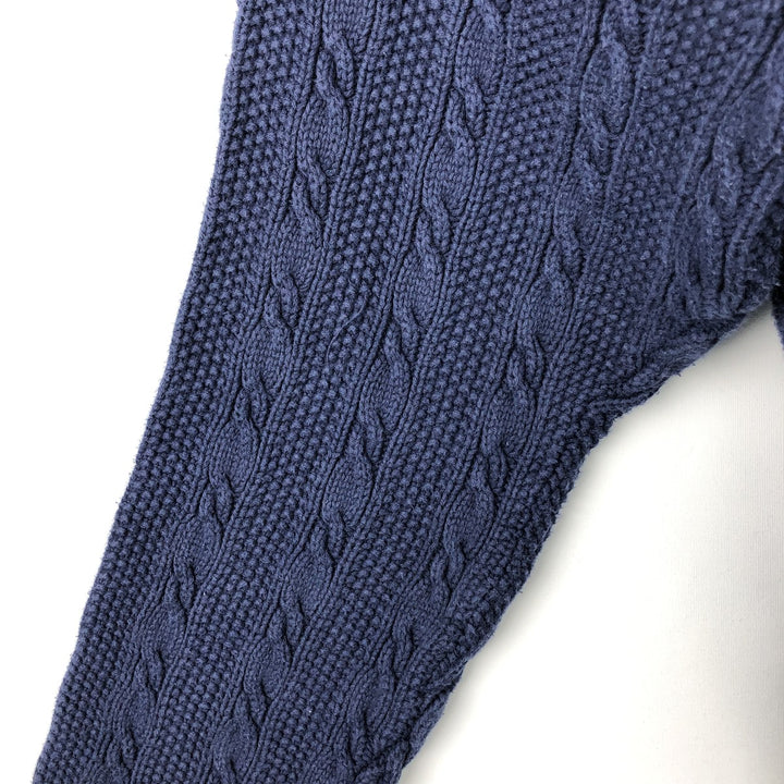 Vintage 90'S Eddie Bauer cable knit high-neck cotton sweater with black tag, made in England, men's size XL cotton navy blue type Vintage Second Hand