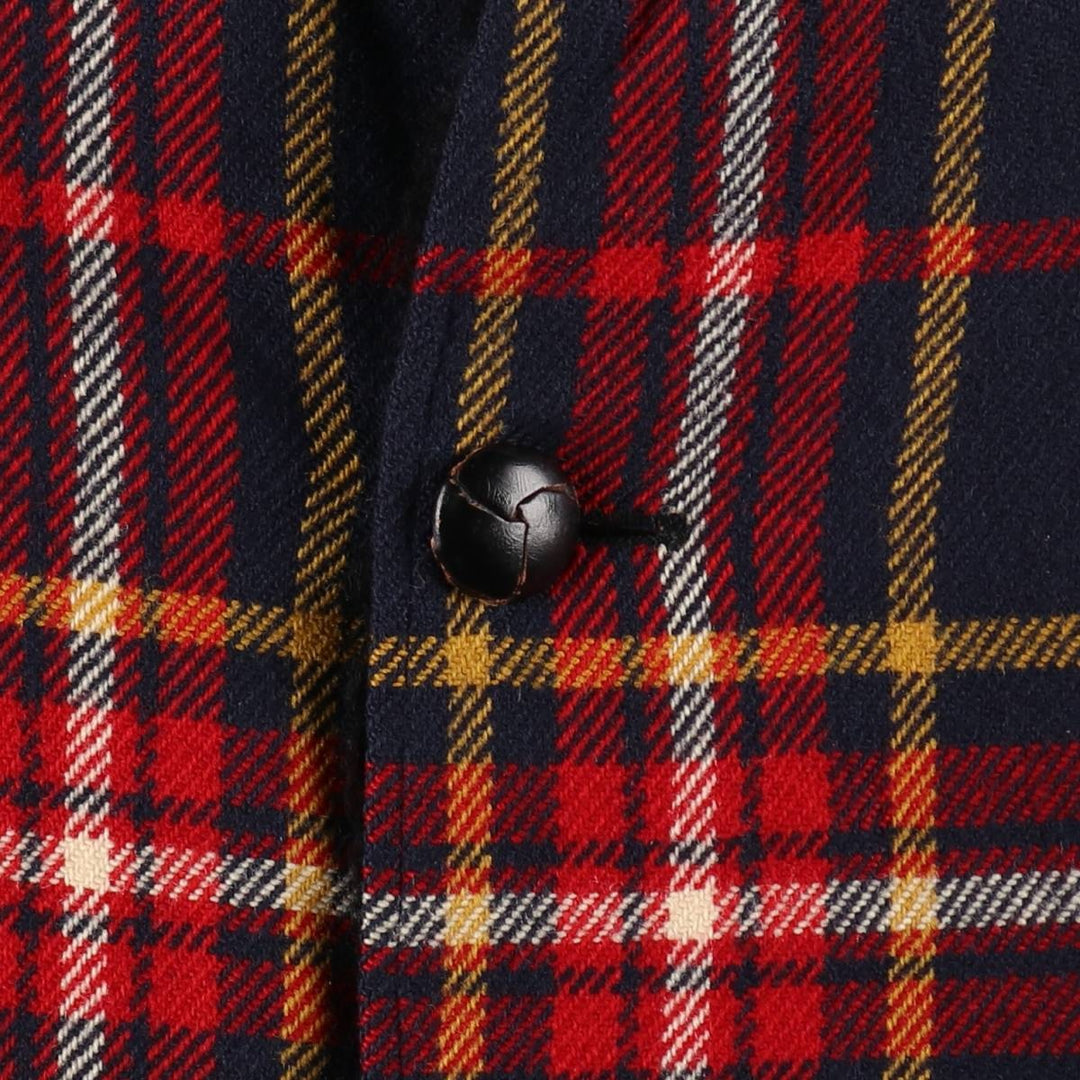 Vintage 1960'S Pendleton Check Pattern Wool Half Coat, Men's Size L wool navy blue type Vintage Second Hand