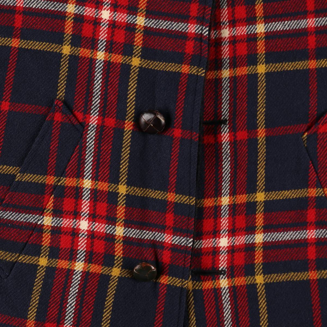 Vintage 1960'S Pendleton Check Pattern Wool Half Coat, Men's Size L wool navy blue type Vintage Second Hand