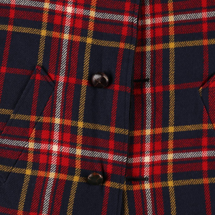 Vintage 1960'S Pendleton Check Pattern Wool Half Coat, Men's Size L wool navy blue type Vintage Second Hand