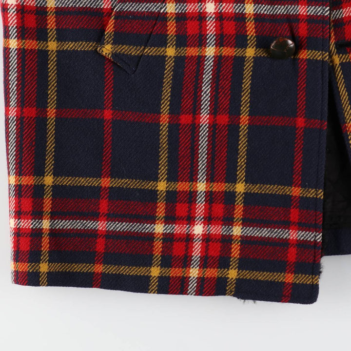 Vintage 1960'S Pendleton Check Pattern Wool Half Coat, Men's Size L wool navy blue type Vintage Second Hand
