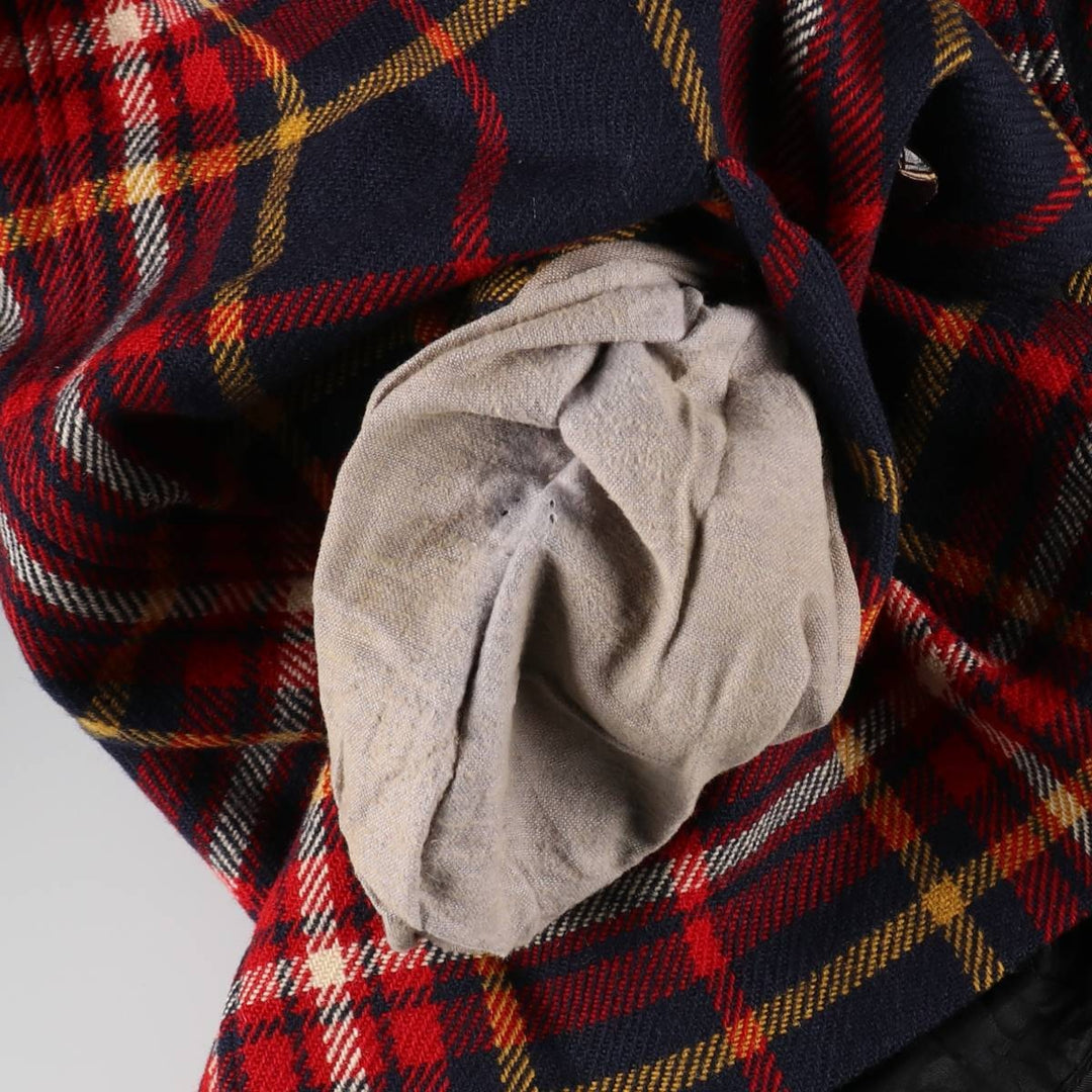 Vintage 1960'S Pendleton Check Pattern Wool Half Coat, Men's Size L wool navy blue type Vintage Second Hand