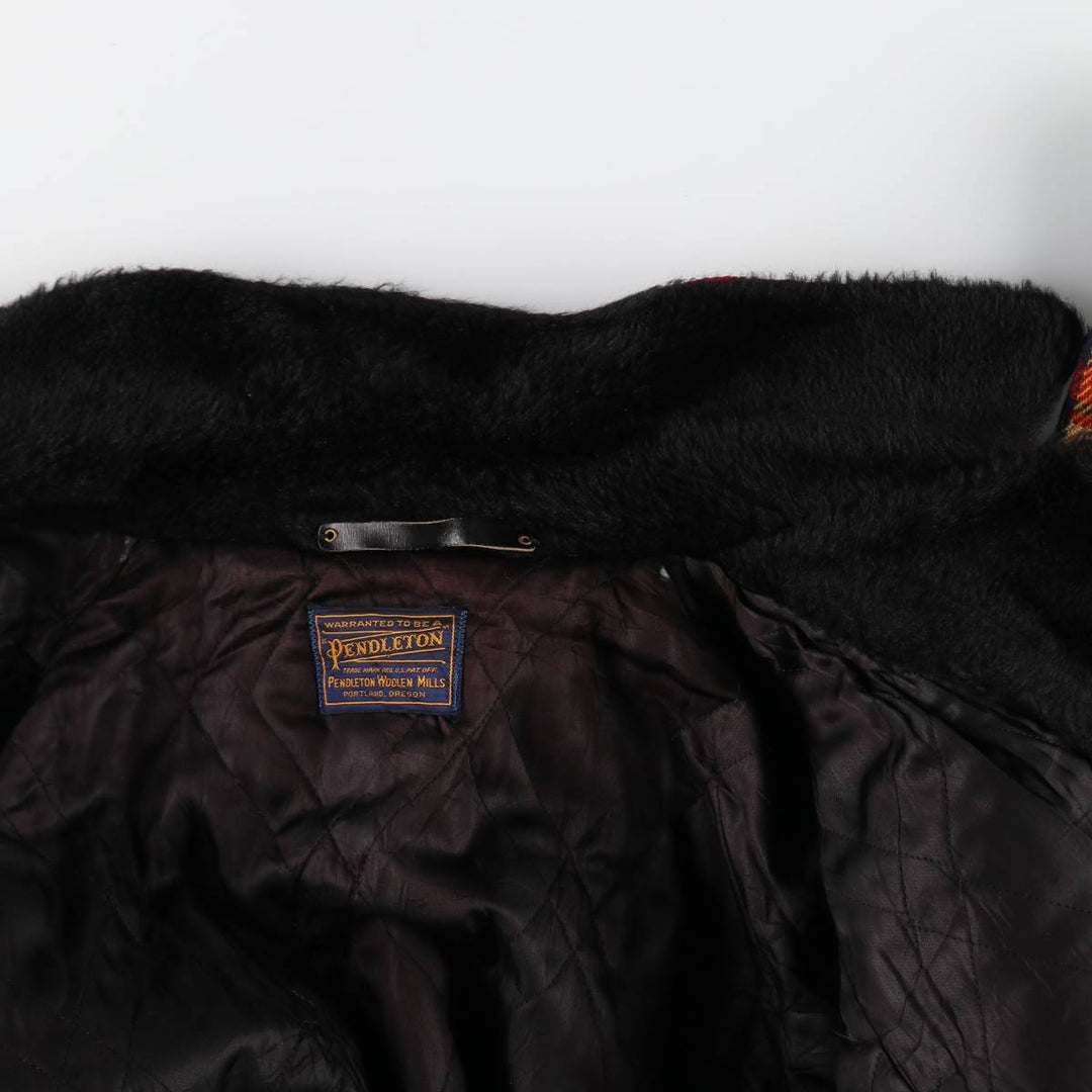 Vintage 1960'S Pendleton Check Pattern Wool Half Coat, Men's Size L wool navy blue type Vintage Second Hand