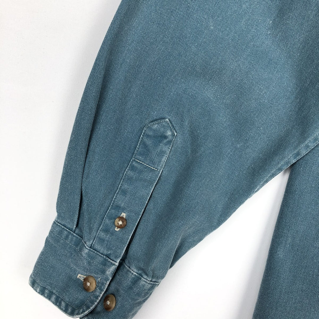 80s-90'S Eddie Bauer Black Tag Long-Sleeve Work Shirt, Made in USA, Men's Size L (Equivalent), Vintage cotton green type Vintage Second Hand